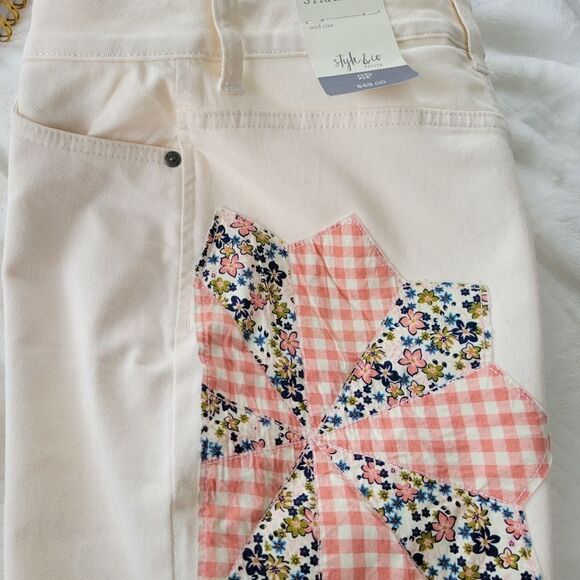 🦋Cropped high rise Embellished denim pant size Mom jeans comfortable 2P - Picture 7 of 11